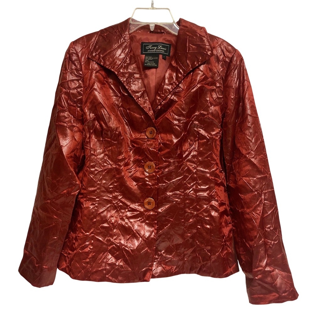 Late 90s Vintage Faux Leather Red Crinkle Jacket Terry Lewis Size Large L